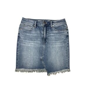 Seven7 Women's Denim Mini Skirt Size 4 Light Wash Raw Hem Distressed Jean Skirt